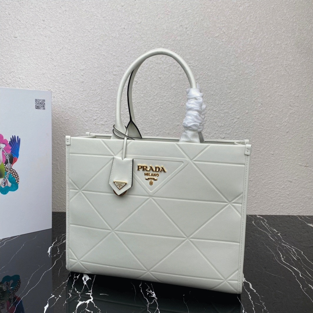 Pra*a Symbole Medium Bag Fake with Topstitching in White