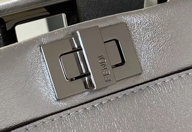 Top Quality Fake F**di Peekaboo Mini Bag In Silver Metallic Lambskin