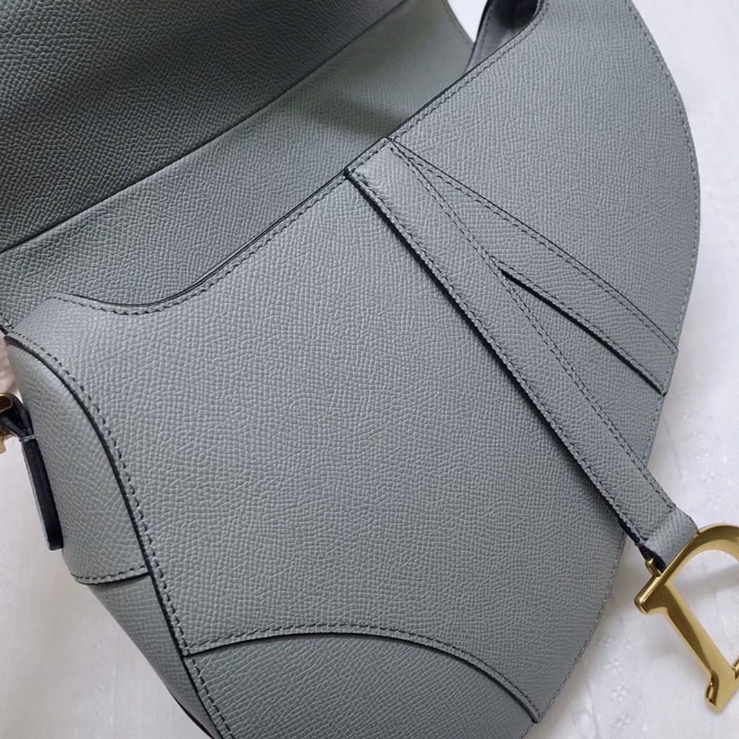D10r Saddle Bag Fake in Gray Grained Calfskin