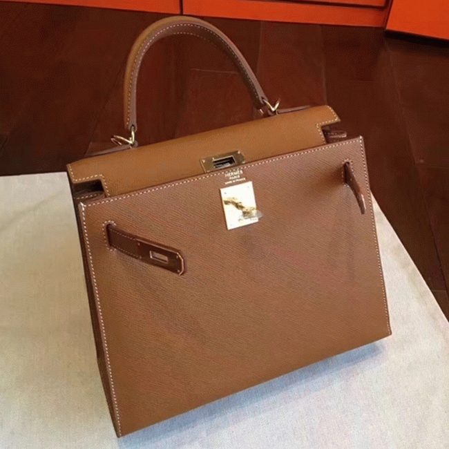 Brown Epsom Faux Luxury H**me5 Kelly Sellier 28cm Elegant Purse