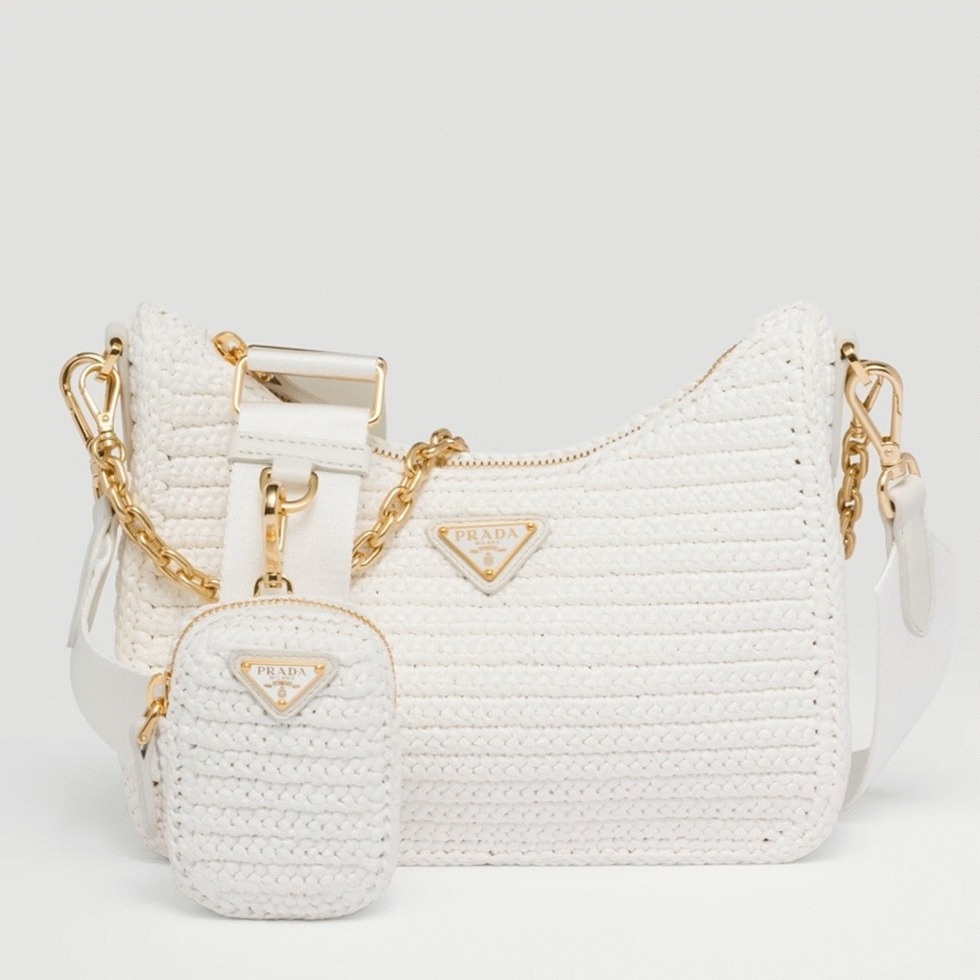 Pra*a Re-Edition Crochet Bag Fake in White