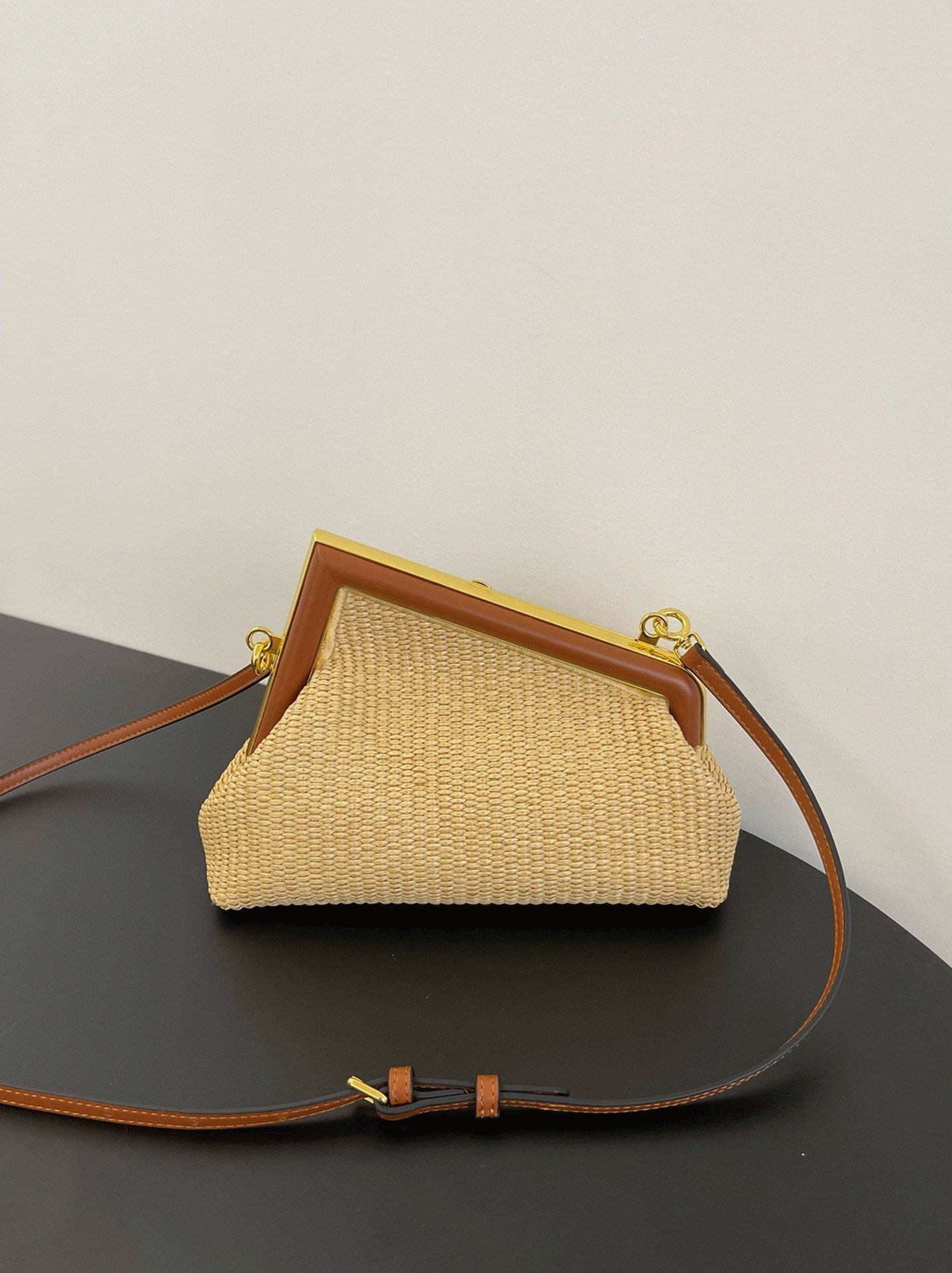 Top Quality Fake F**di First Small Bag in Natural Raffia Straw