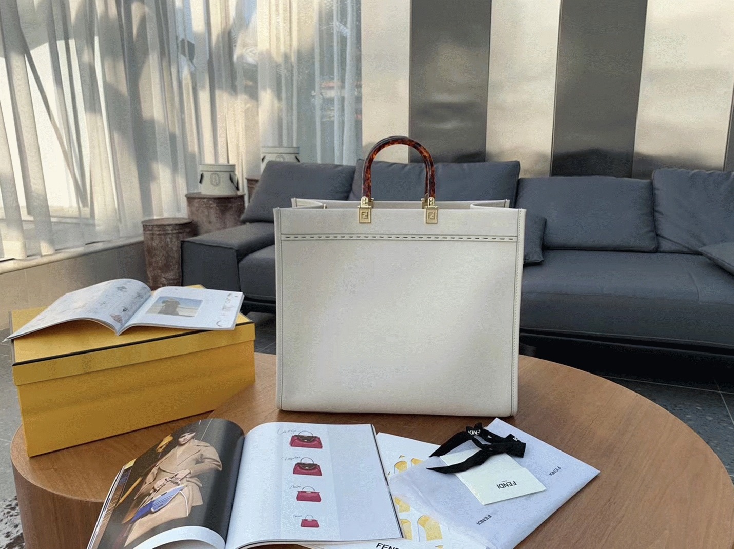 Top Quality Fake F**di Sunshine Large Tote Bag In White Calfskin