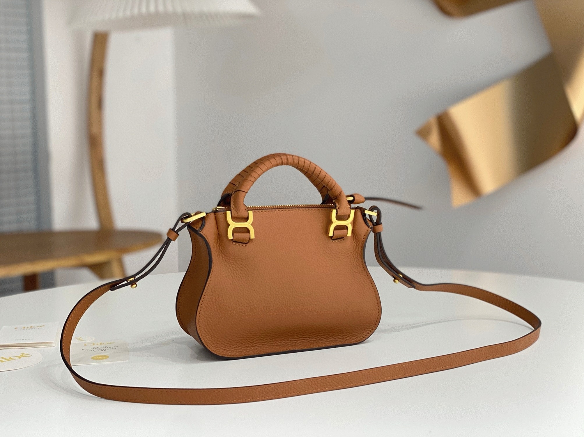 top quality replica Ch10e marcie mini double carry bag in brown grained leather