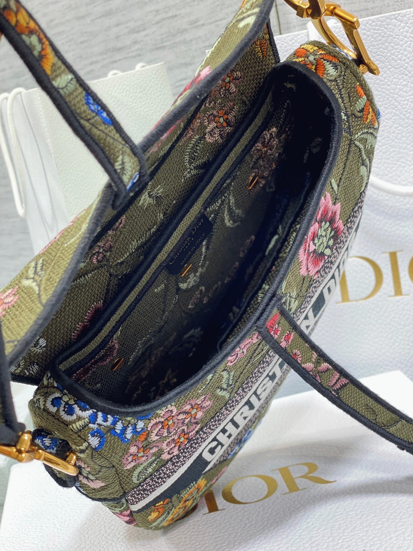D10r Saddle Bag Knockoff in Green Multicolor D10r Petites Fleurs Embroidery