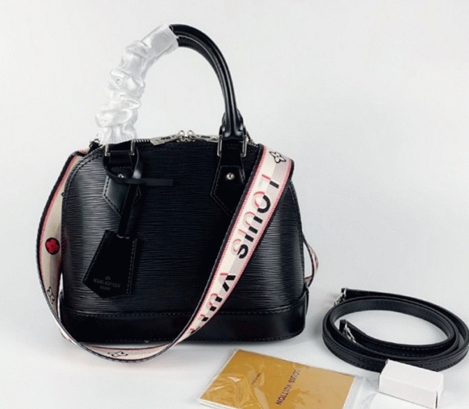 L0vis Vvtt0n Epi Leather Alma BB Handbag In Black With Jacquard Strap