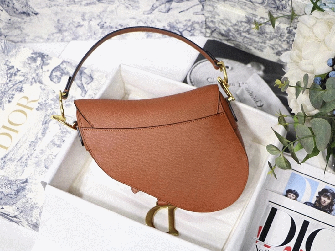 D10r Saddle Bag Replica in Dark Tan Grained Calfskin