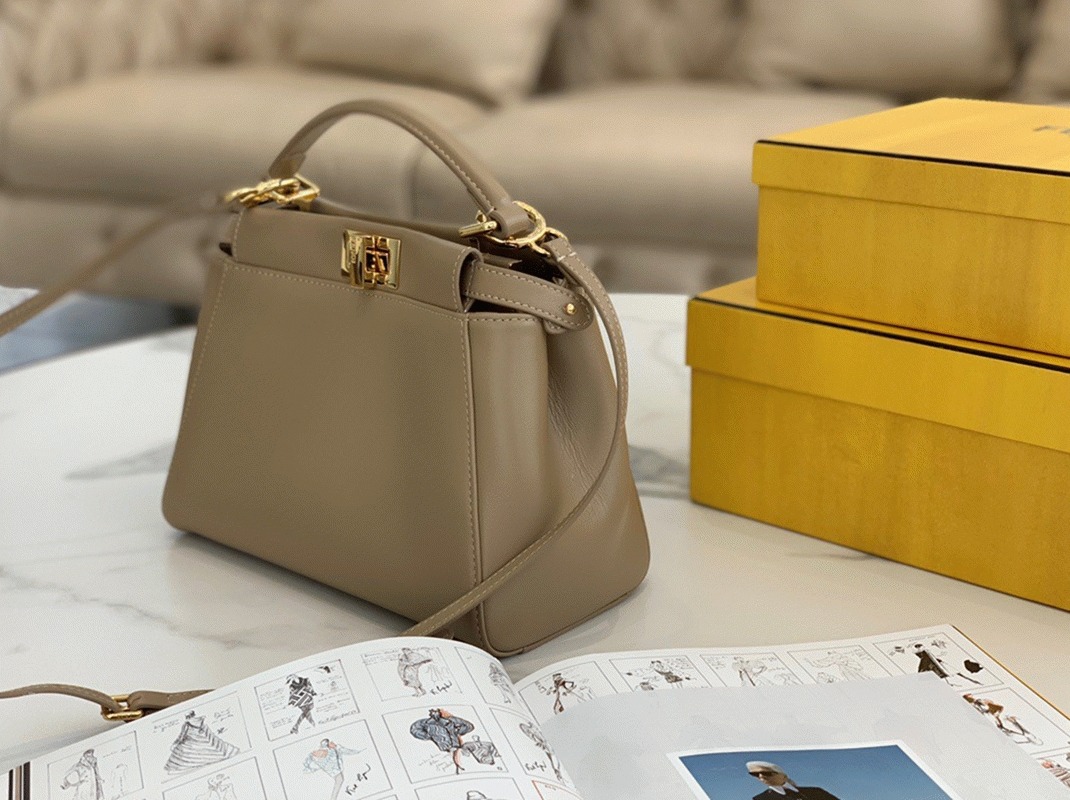 Top Quality Fake F**di Peekaboo Mini Bag In Dove Grey Nappa Leather