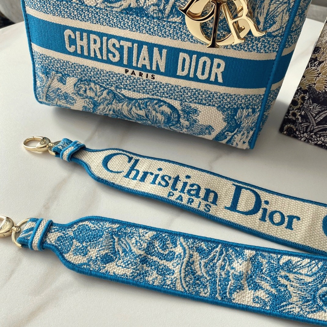 D10r Lady D-Lite Medium Bag Replica in Blue Toile de Jouy Canvas