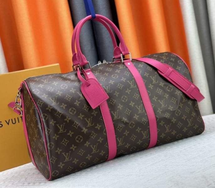 L0vis Vvtt0n Monogram Macassar Canvas Keepall Bandouliere 50 In Pondichery Pink