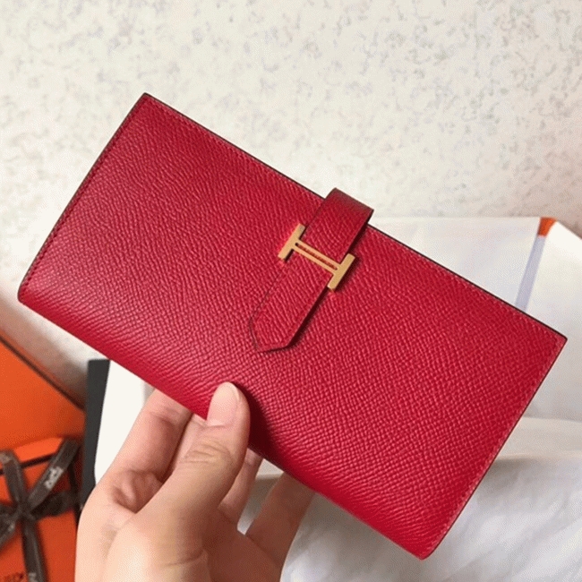 Red Epsom Fake H**me5 Bearn Wallet