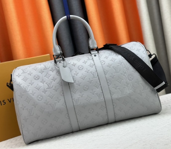 L0vis Vvtt0n Monogram Shadow Leather Keepall Bandouliere 50 In Anthracite Gray