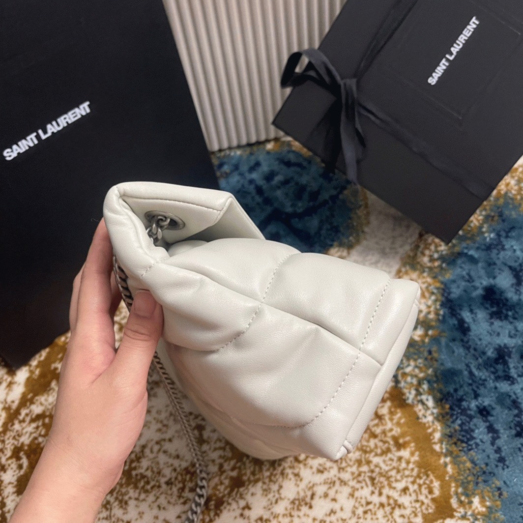 Replica Sa1nt Lau*nt Puffer Small Chain Bag Ivory Lambskin
