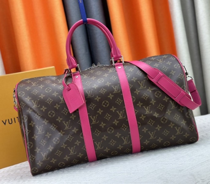 L0vis Vvtt0n Monogram Macassar Canvas Keepall Bandouliere 50 In Pondichery Pink