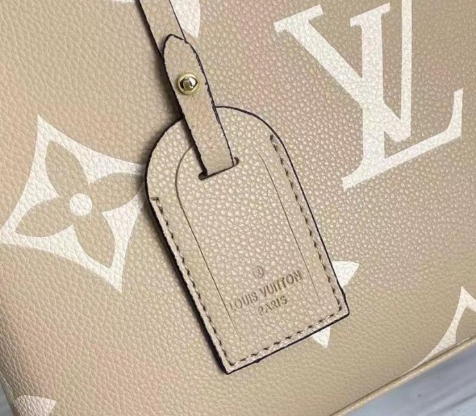 L0vis Vvtt0n Bicolor Monogram Empreinte Leather Petit Palais Handbag In Tourterelle Gray And Cream