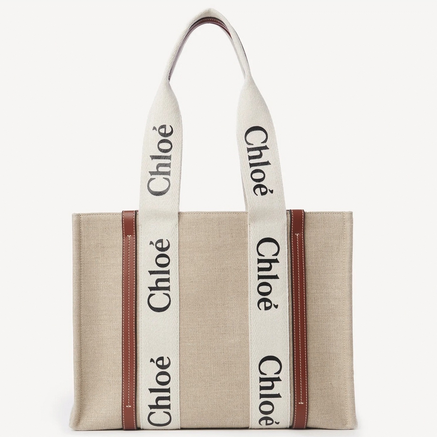 top quality knockoff Ch10e woody medium tote bag in linen canvas with brown leather
