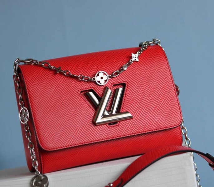 L0vis Vvtt0n Epi Leather Twist MM With Flowers Jewels Chain Bag In Red