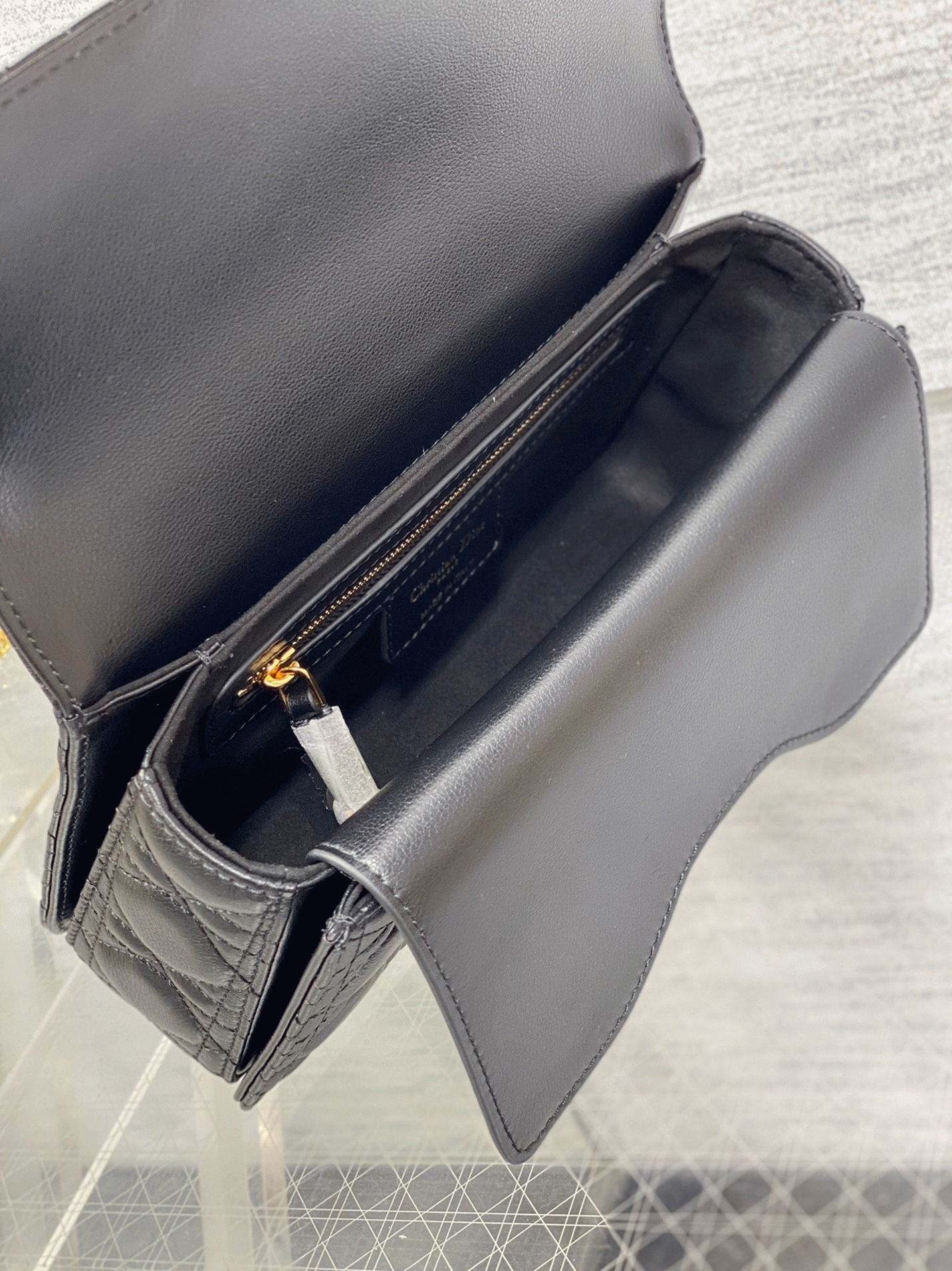 D10r Small Jolie Top Handle Bag Fake in Black Cannage Calfskin