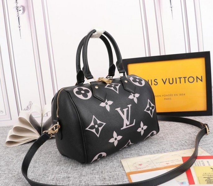 L0vis Vvtt0n Bicolor Monogram Empreinte Leather Speedy Bandouliere 25 Handbag In Black And Lilac