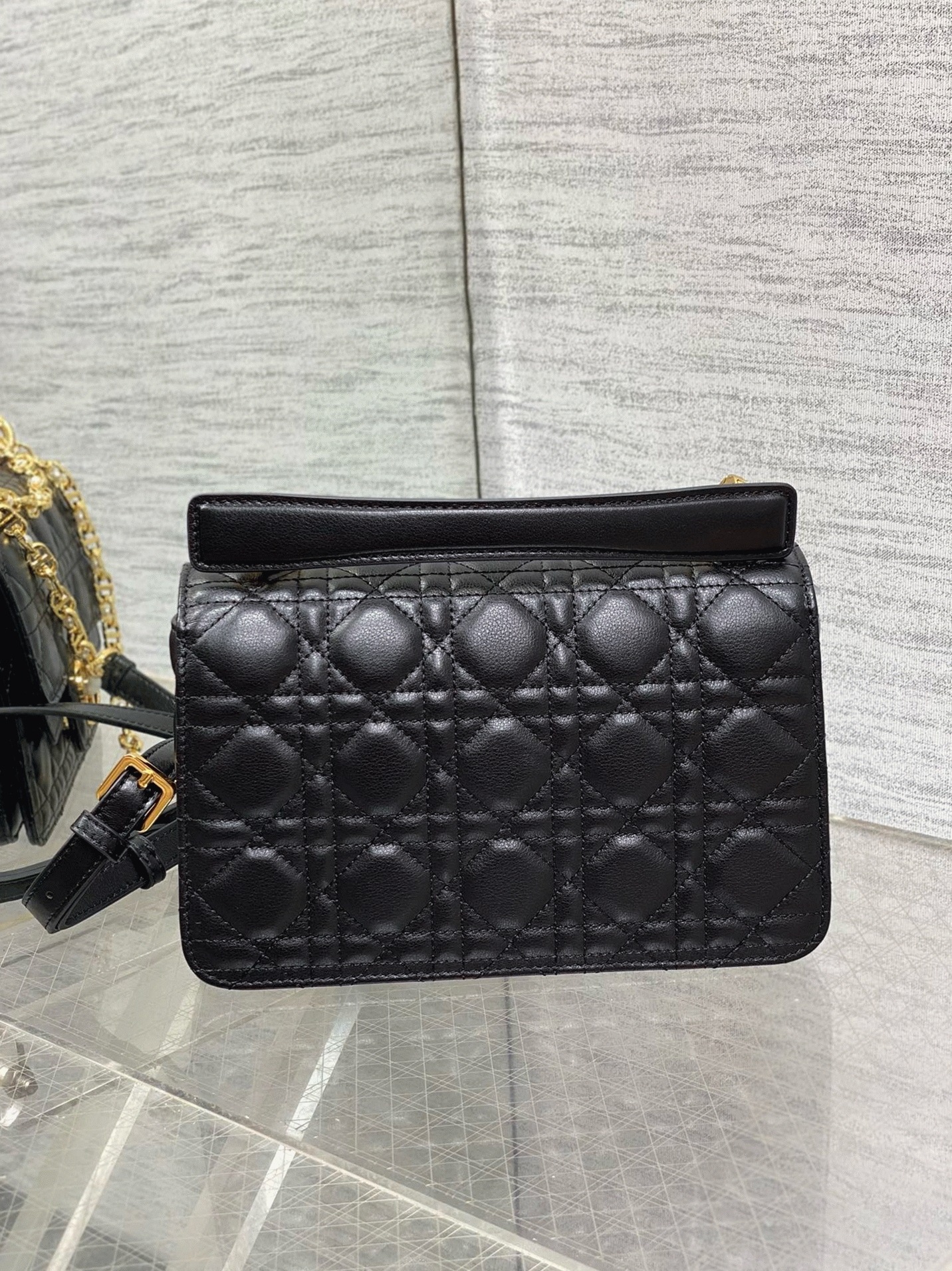 D10r Small Jolie Top Handle Bag Fake in Black Cannage Calfskin
