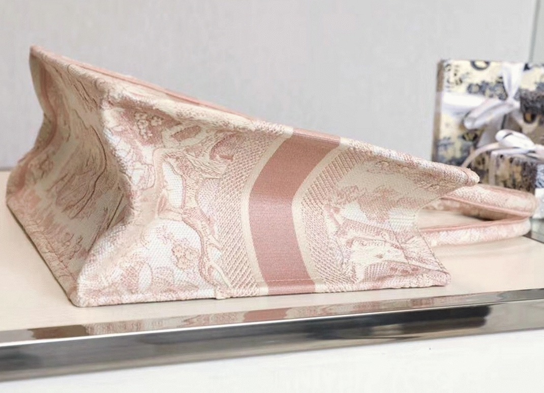 D10r Medium Book Tote Bag Replica in Pink Toile De Jouy Embroidery