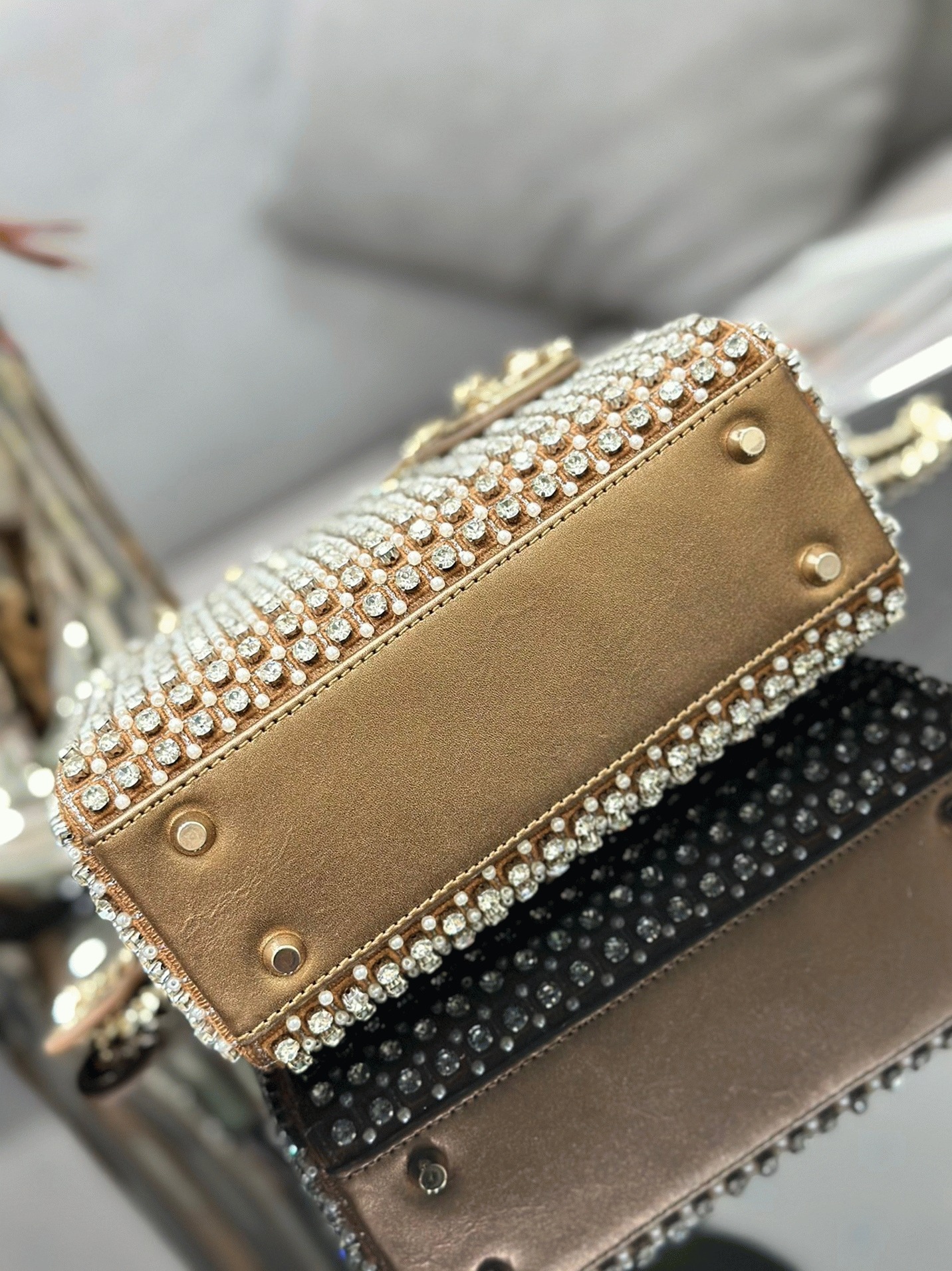D10r Lady D10r Mini Chain Bag Replica in Square with Strass and Beads