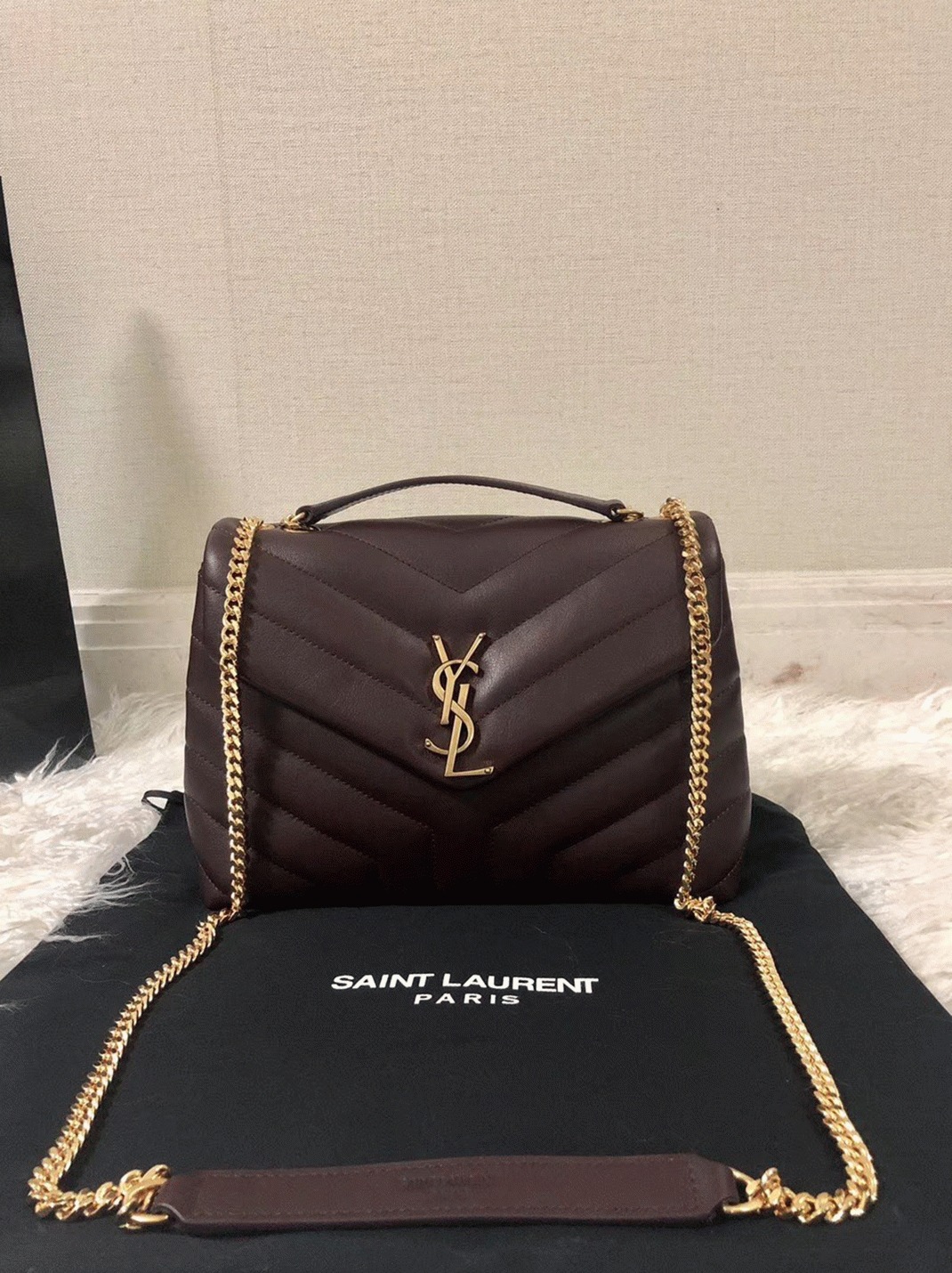 Replica Sa1nt Lau*nt LouLou Small Chain Bag Burgundy