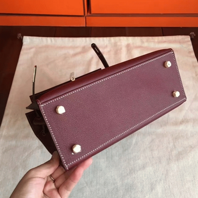 Bordeaux Epsom Imitation H**me5 Kelly 25cm Elegant Purse