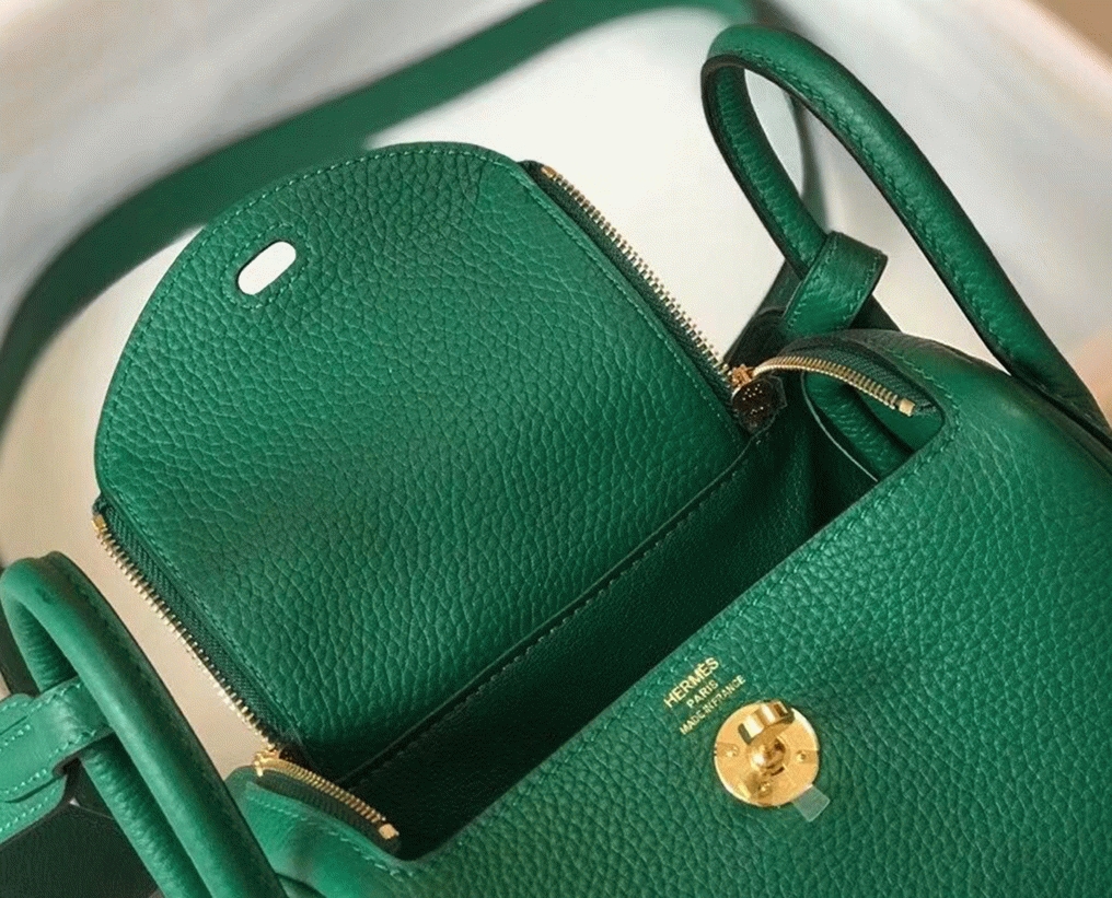 Designer replica H**me5 Lindy Mini handbag in green clemence leather