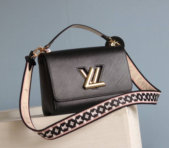 L0vis Vvtt0n Epi Leather Twist MM Handbag In Black With Embroidered Strap