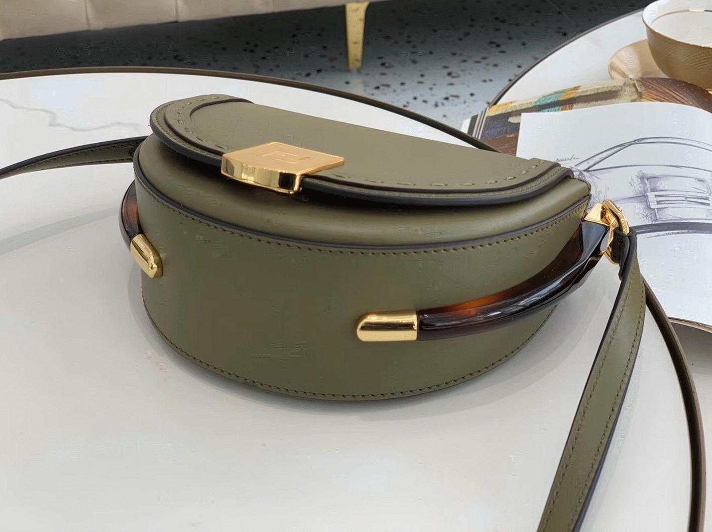 Top Quality Knockoff F**di Moonlight Saddle Bag In Green Calfskin