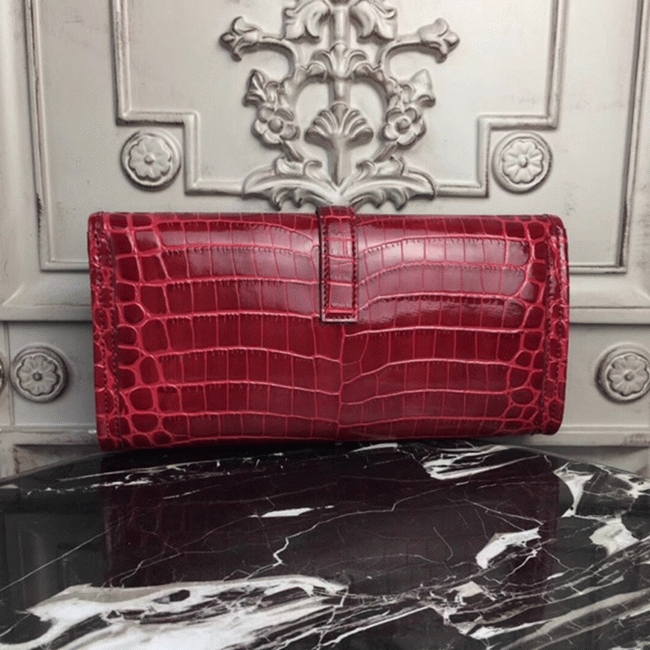 Top luxury dark red crocodile leather replica H**me5 Jige Elan clutch bag