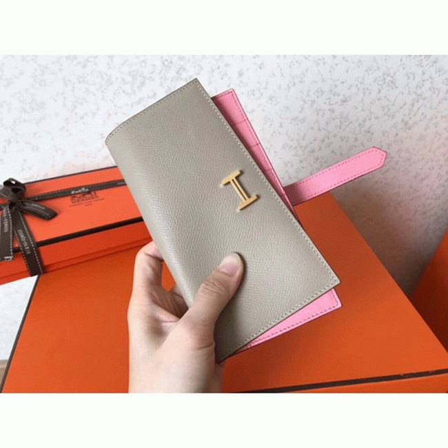 Grey Pink Epsom Knockoff H**me5 Bearn Wallet