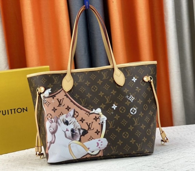 L0vis Vvtt0n Monogram Canvas Neverfull MM Tote With Cat Print
