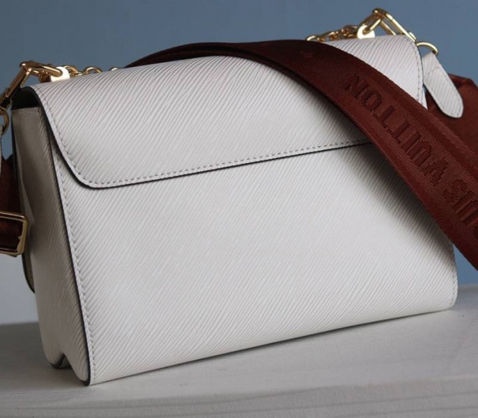 L0vis Vvtt0n Epi Leather Twist MM Bag In Optic White With Jacquard Strap