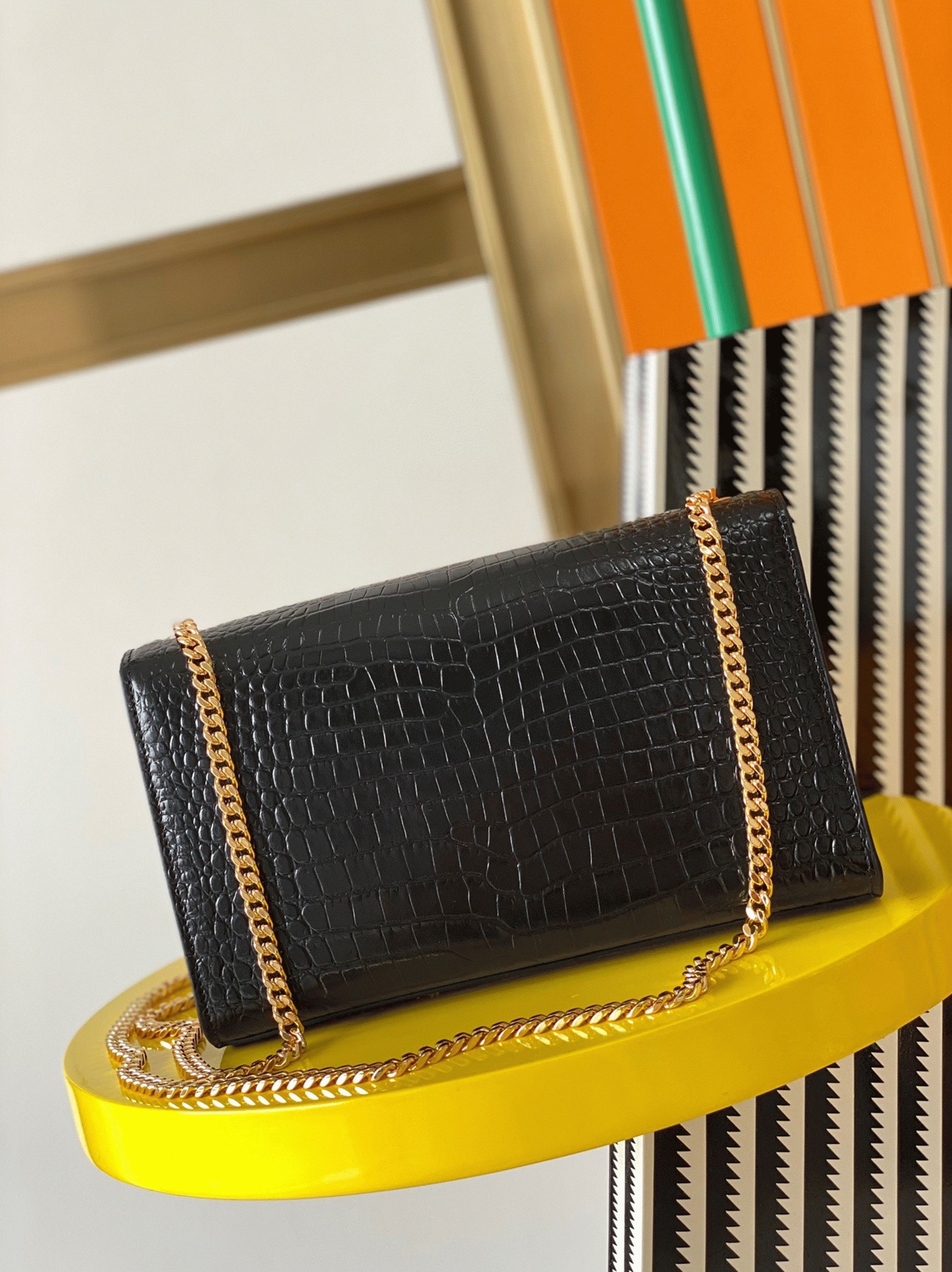 Replica Sa1nt Lau*nt Kate Medium Tassel Bag Black Crocodile-embossed Leather