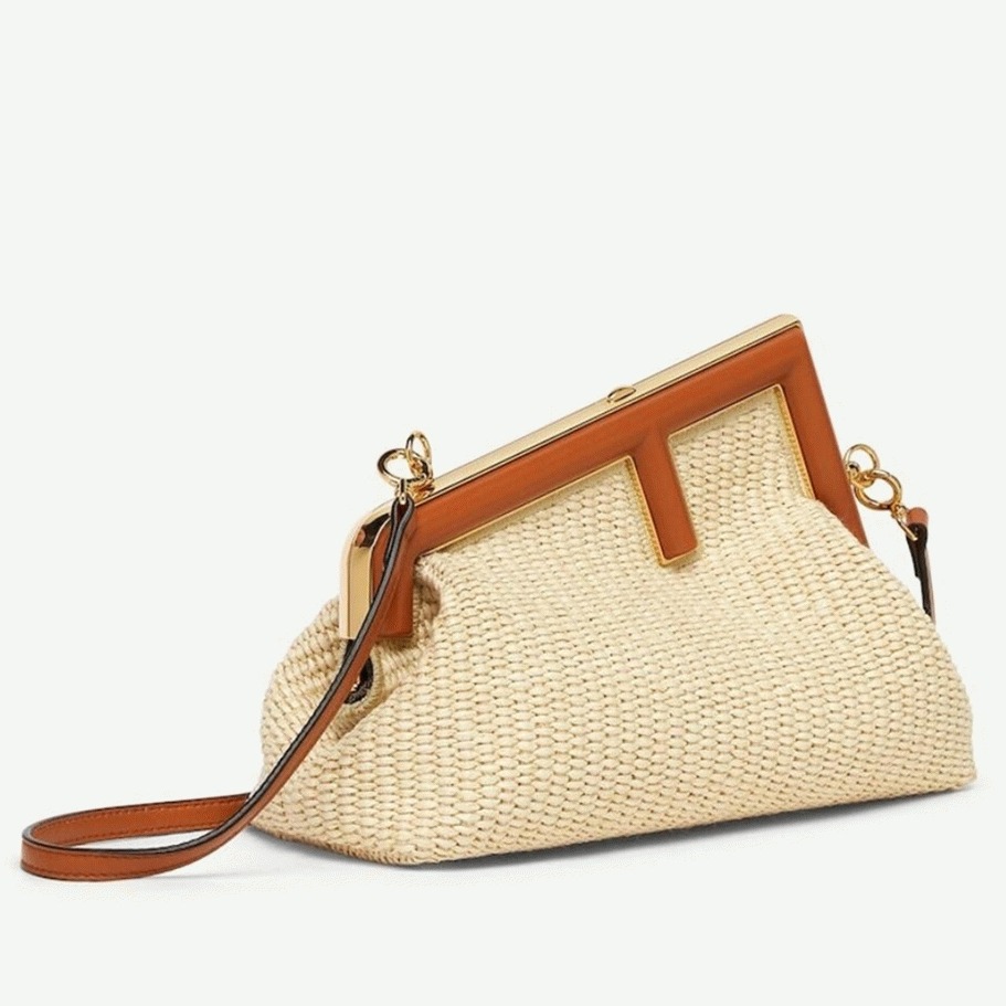 Top Quality Fake F**di First Small Bag in Natural Raffia Straw