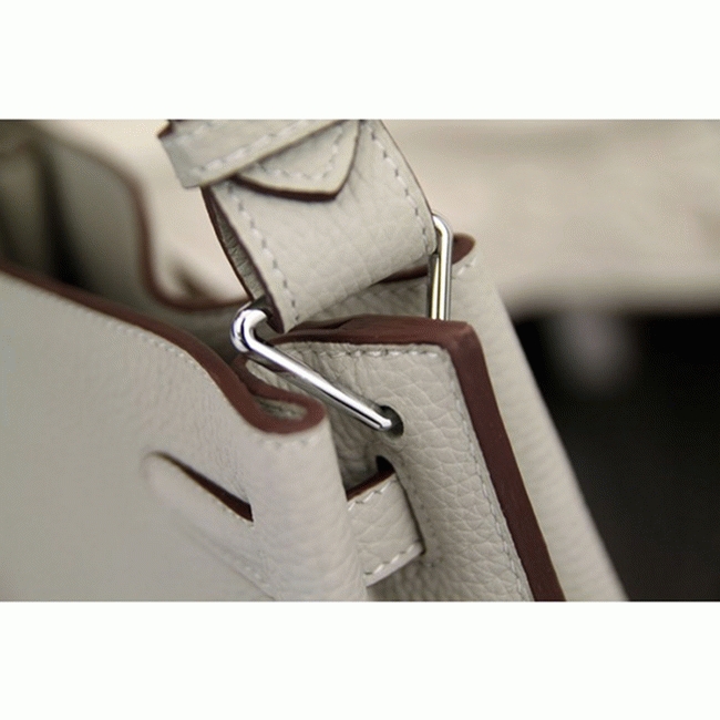 White Leather Knockoff H**me5 So Kelly 22cm Clean Style Shoulder Bag