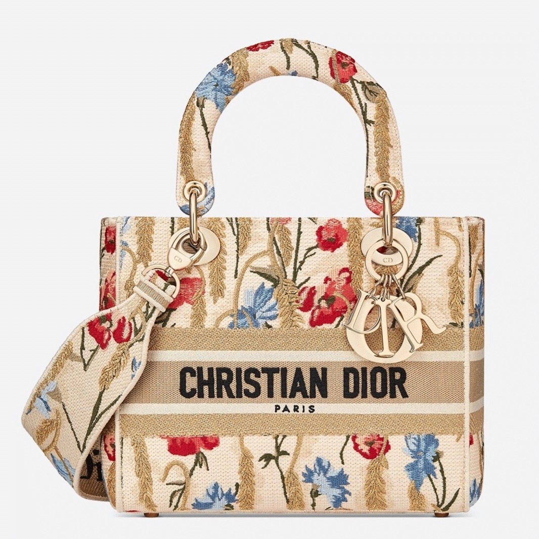 D10r Lady D-Lite Medium Bag Replica in Hibiscus Metallic Thread Embroidery