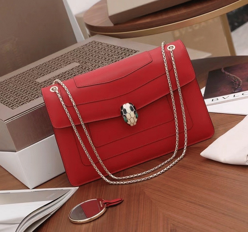 Replica Bv1g*ai Serpenti Forever Large Shoulder Bag Red Calfskin