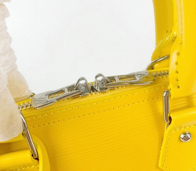 L0vis Vvtt0n Epi Leather Alma BB Handbag In Cedrat Yellow With Jacquard Strap