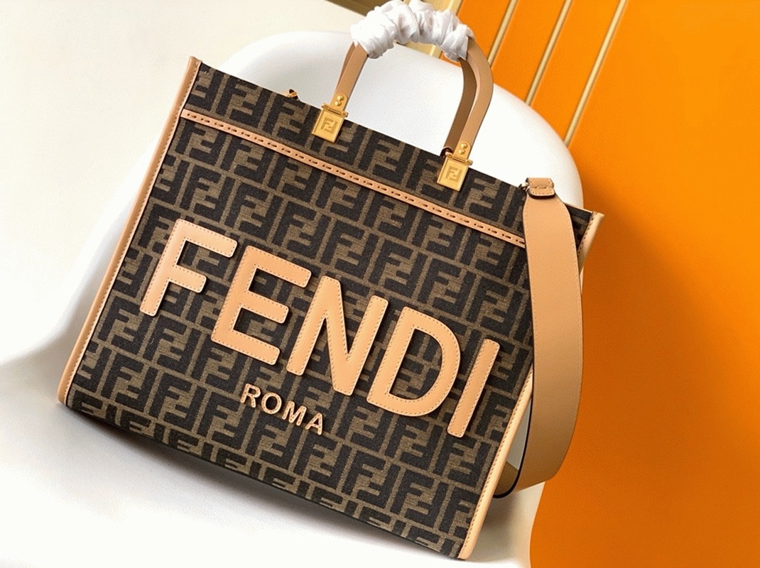 Top Quality Knockoff F**di Sunshine Medium Tote Bag in Brown FF Jacquard Fabric