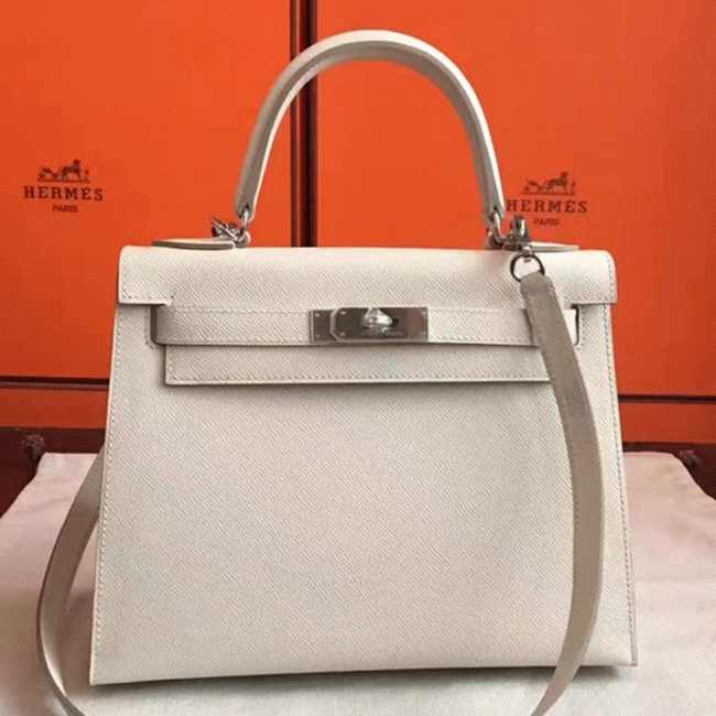 White Epsom Knockoff H**me5 Kelly Sellier 28cm Structured Handbag