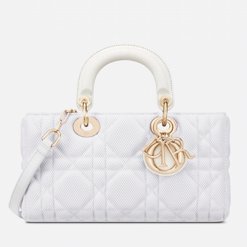 D10r Lady D-Joy Medium Bag Fake in White Macrocannage Technical Fabric