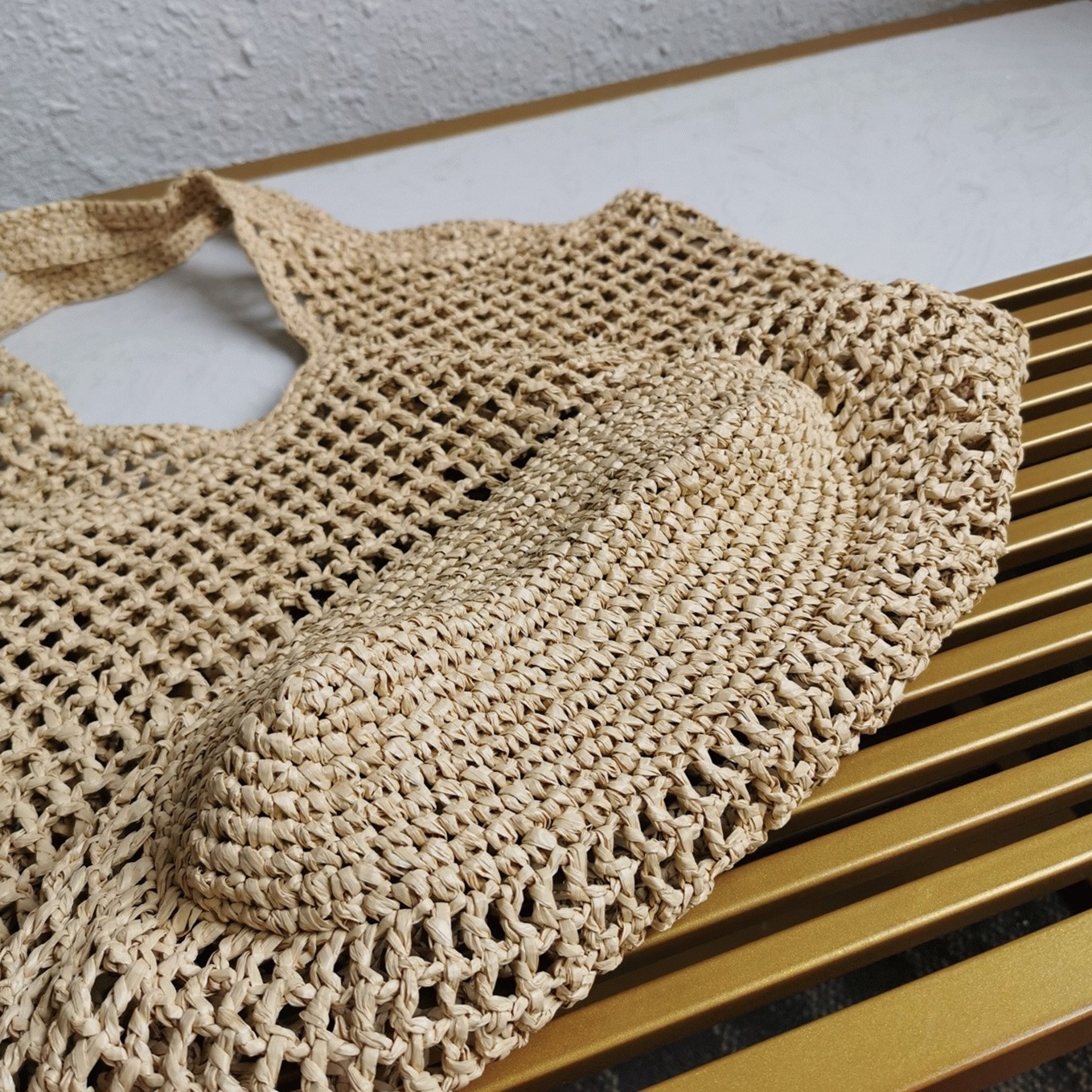 Pra*a Large Tote Bag Knockoff in Beige Woven Raffia