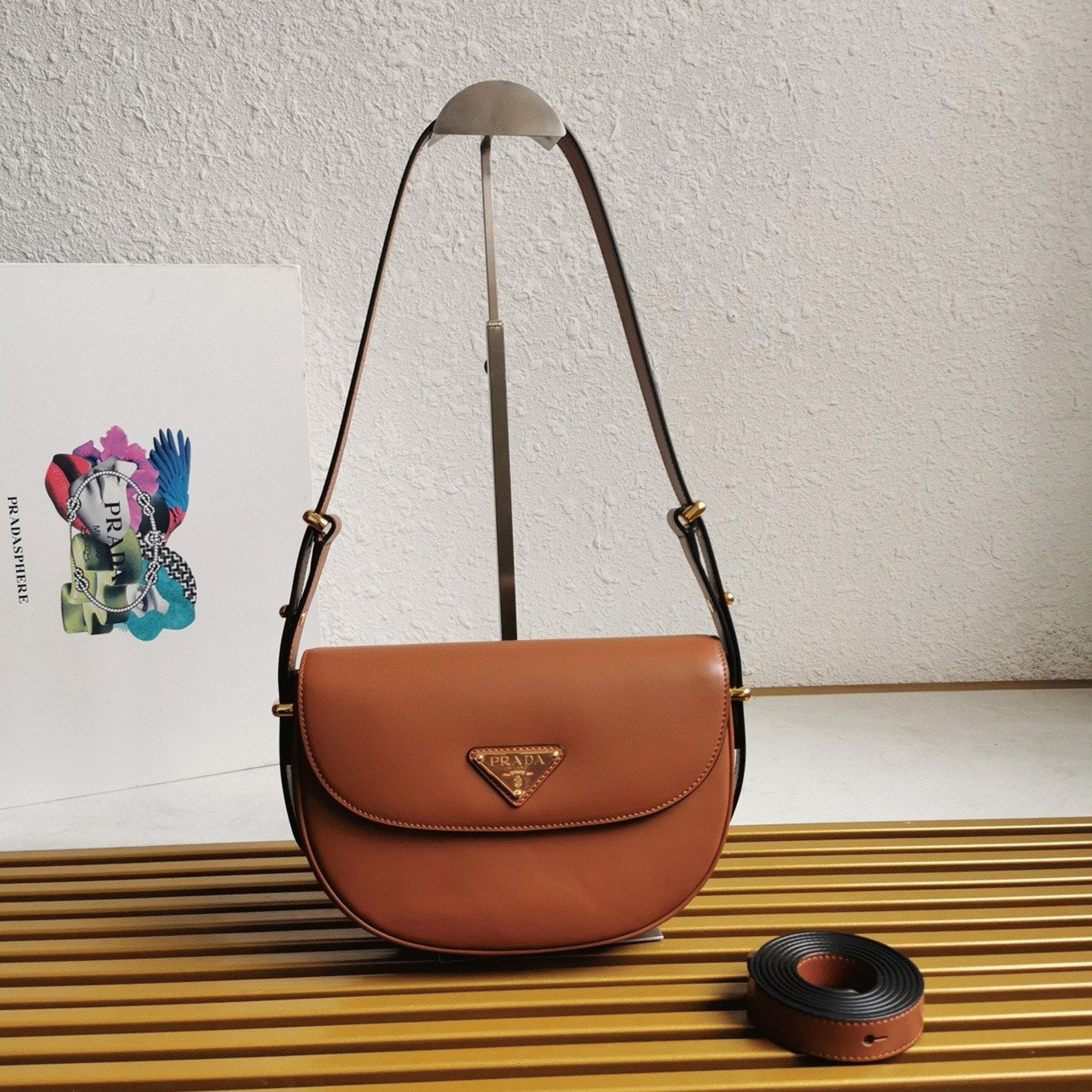 Brown Pra*a Arque Shoulder Bag with Flap Fake