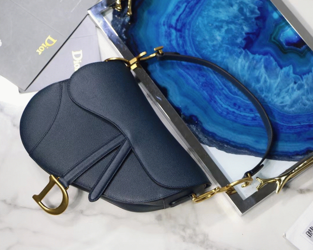 D10r Saddle Bag Imitation in Indigo Blue Grained Calfskin