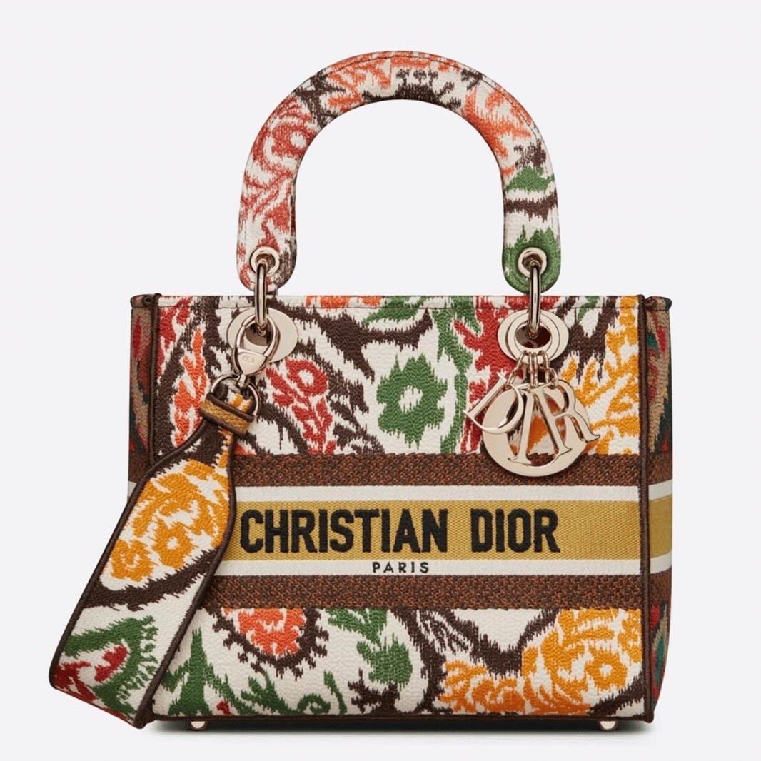 D10r Lady D-Lite Medium Bag Faux in Yellow D10r Paisley Embroidery