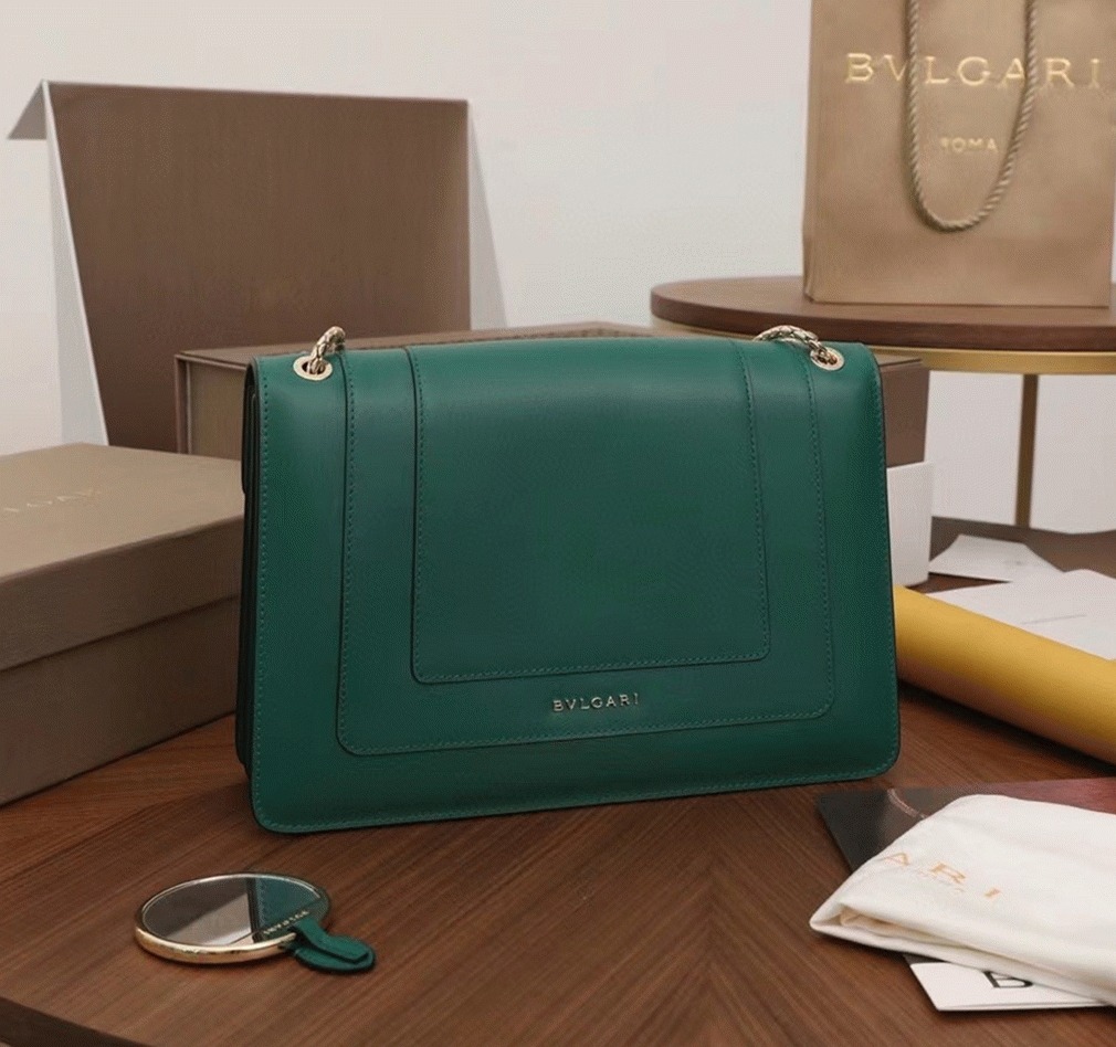 Replica Bv1g*ai Serpenti Forever Large Shoulder Bag Green Calfskin