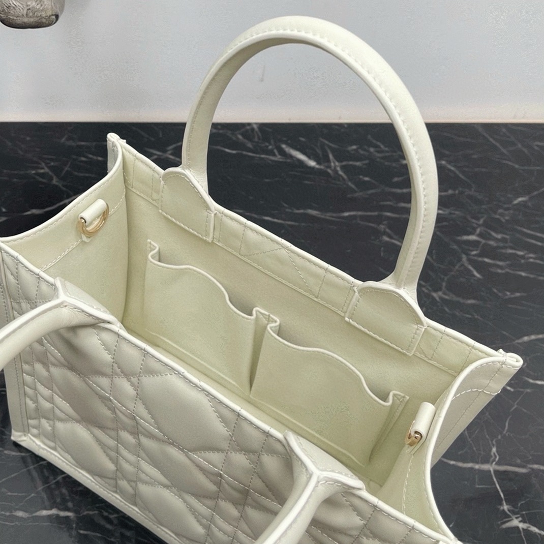 D10r Small Book Tote Bag Knockoff with Strap in White